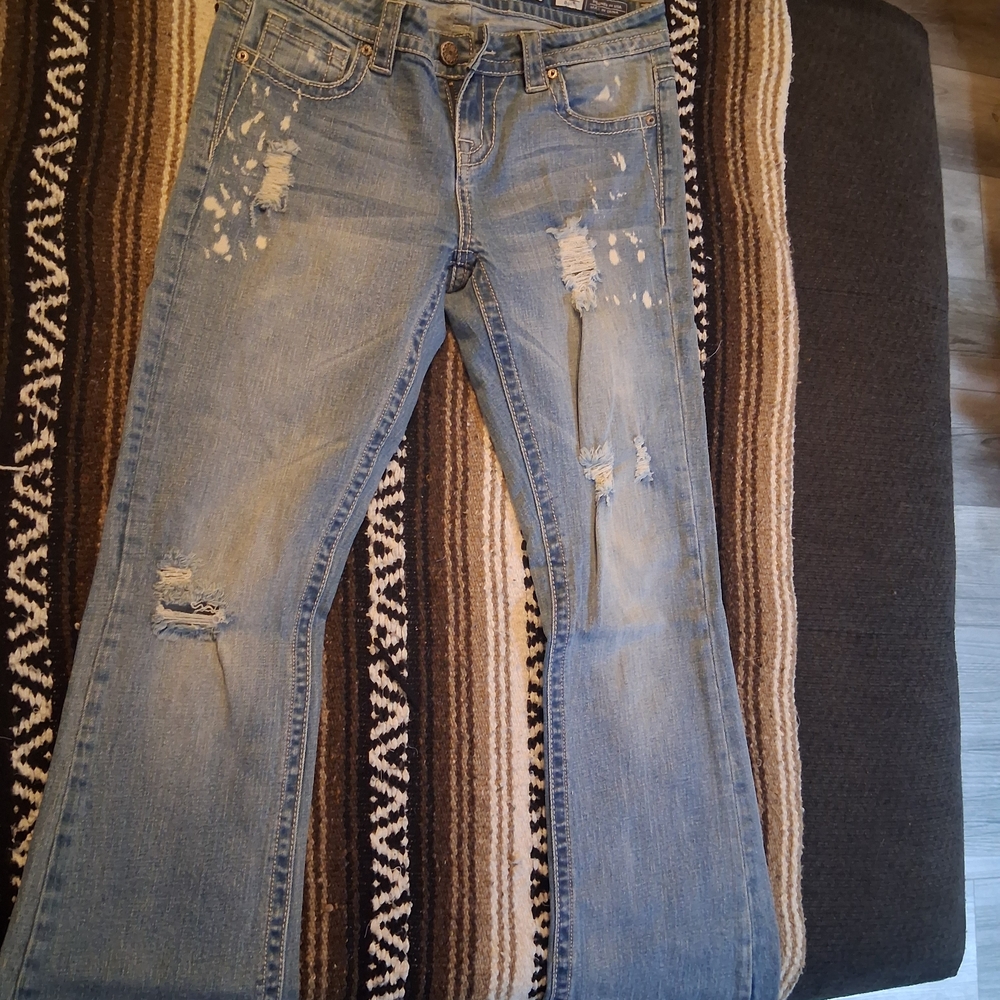 Light Blue Distressed Boot Cut Jeans - Women